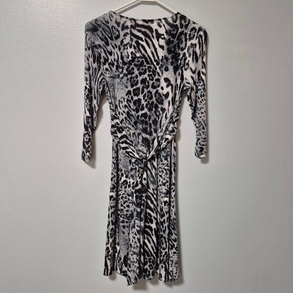 Vintage New York & Company Stretch Womens XS Black White Leopard V-Neck Dress - Picture 6 of 14